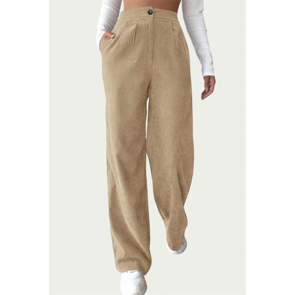 NEW TREND SHOP high-waist pleated corduroy pants in beige